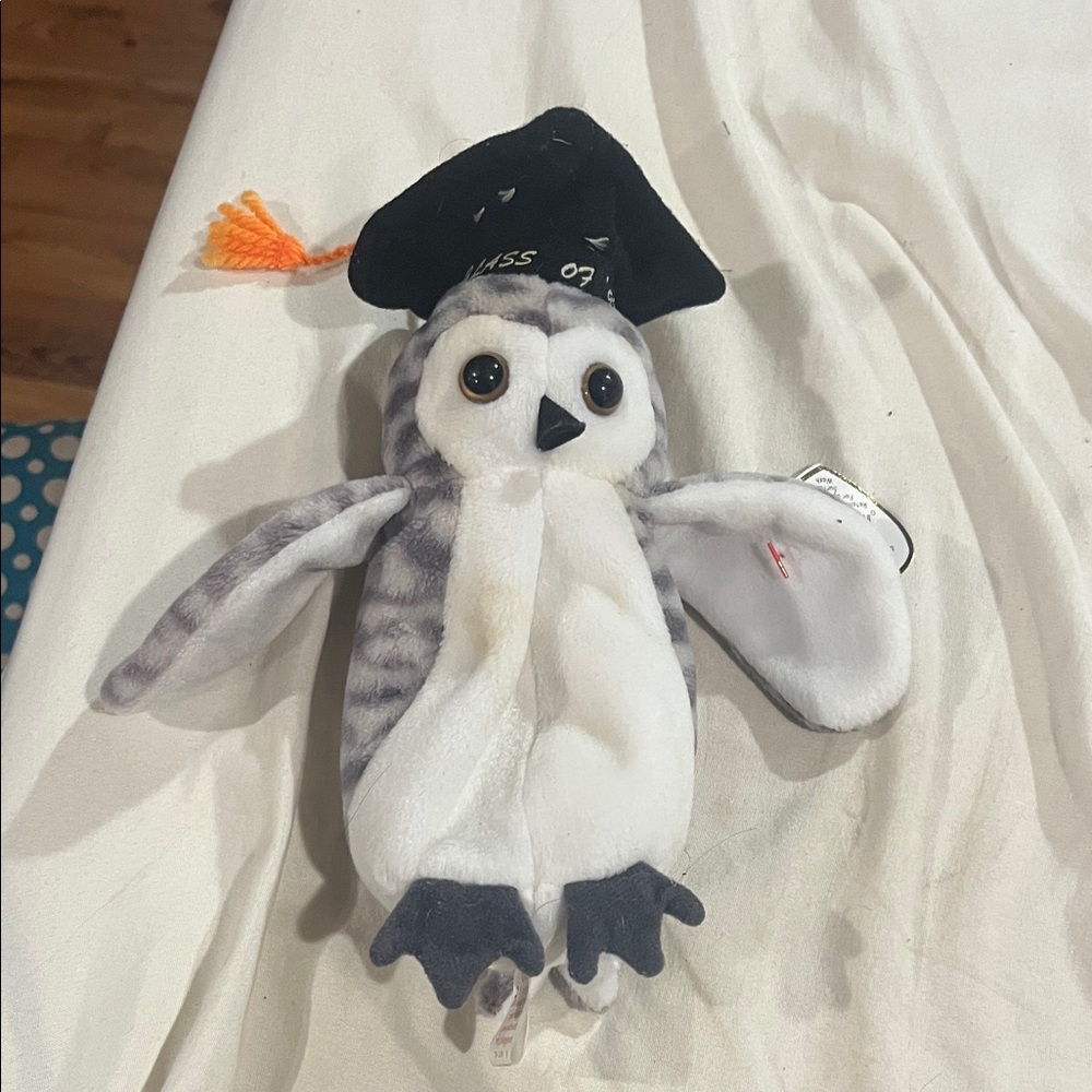 Ty Gray and White Owl Plush with Pink Tag